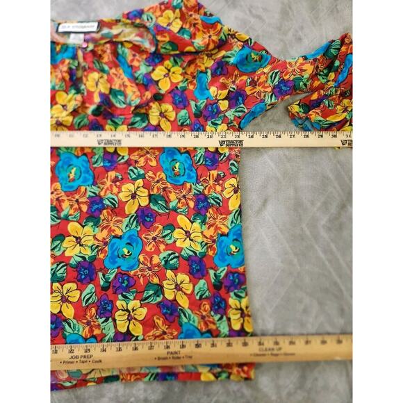 Vintage Silk Exchange 100% Silk Floral Tropical Hawaiian Ruffled Blouse Large - Picture 5 of 11